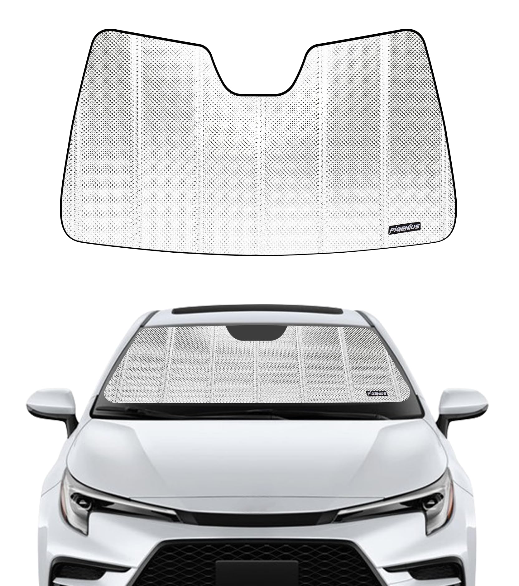 Pigenius Windshield Sun Shade for Toyota Corolla Hatchback 2019-2025, Corolla Sedan 2020-2025. Reflective Aluminum Film Front Window Sunshade -