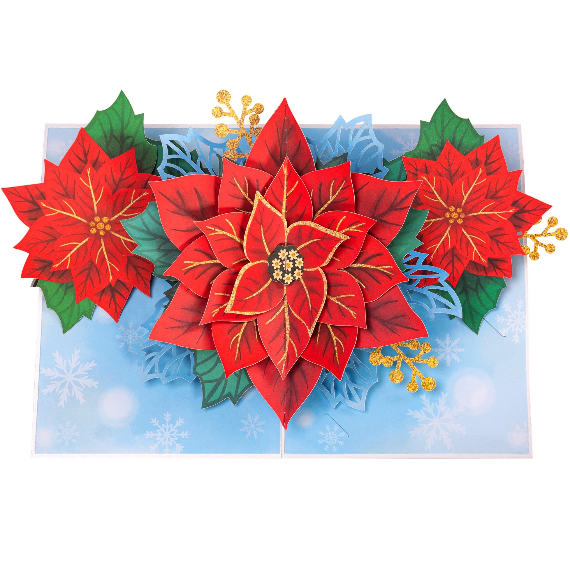 Paper Love 3D Poinsettia Flower Pop Up Christmas Card, Gift for Christmas or Holidays, 5" x 7" Cover - Includes Envelope and Removable Note Tag