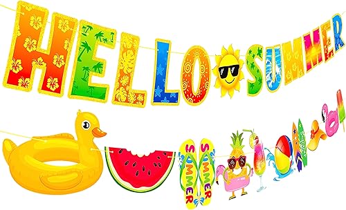 Miniatura 2 de Pancartas de Hello Summer para fiestas de cumpleaños, decoraciones para fiestas en la piscina, carteles para letreros de sol, cumpleaños, playa,