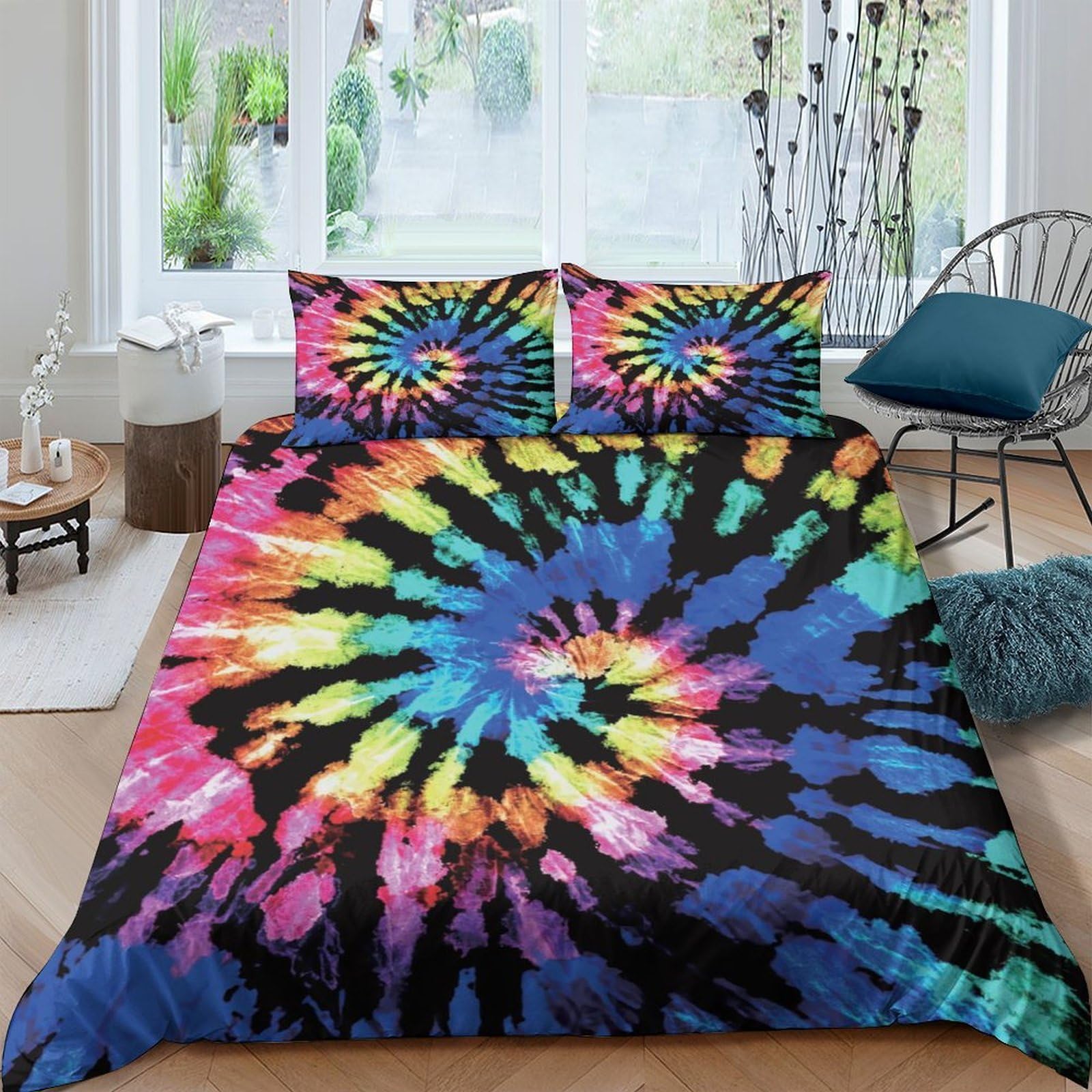Ctjqhvkz Style-7 3D Printed Tie Dye Fitted Sheet Microfiber Colourful Spiral Pattern Mattress Cover For Bedroom Dorm Home Decor Single（135X200cm）