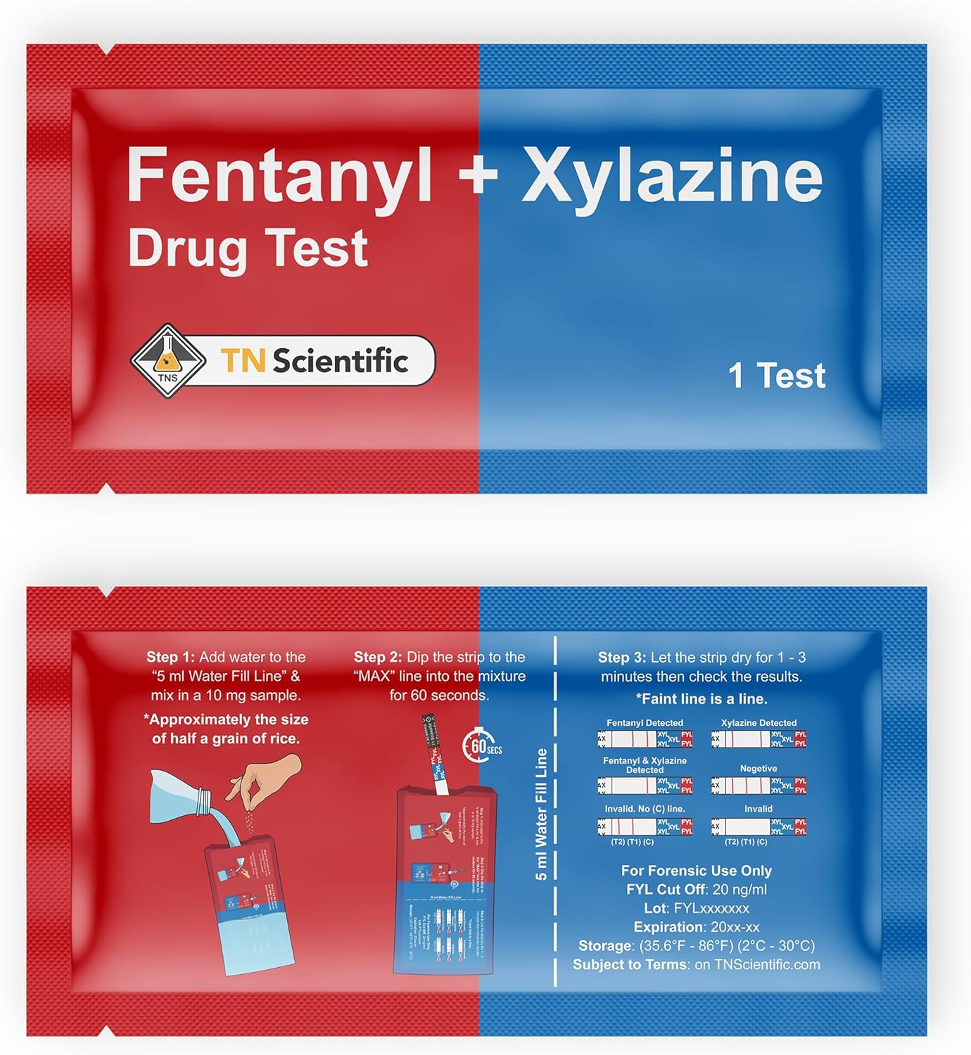 Fentanyl & Xylazine Drug Test Strips - [Choose Your Quantity] - Powder, Liquid, & Urinalysis Forensic Testing (25)
