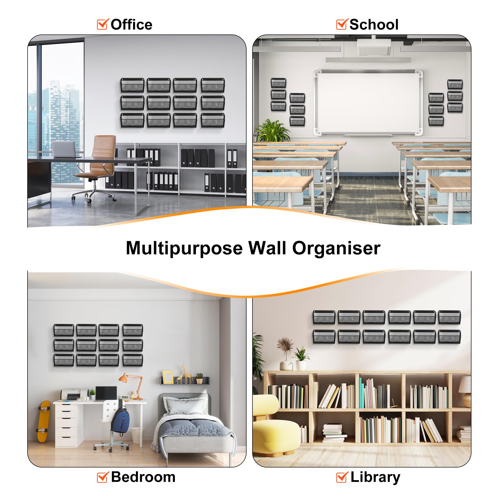 TQVAI 12 Taschen Zeitschriftenhalter Wand Metall Dokumenten A4 Papier Organizer für Büro Zuhause Schule, Schwarz