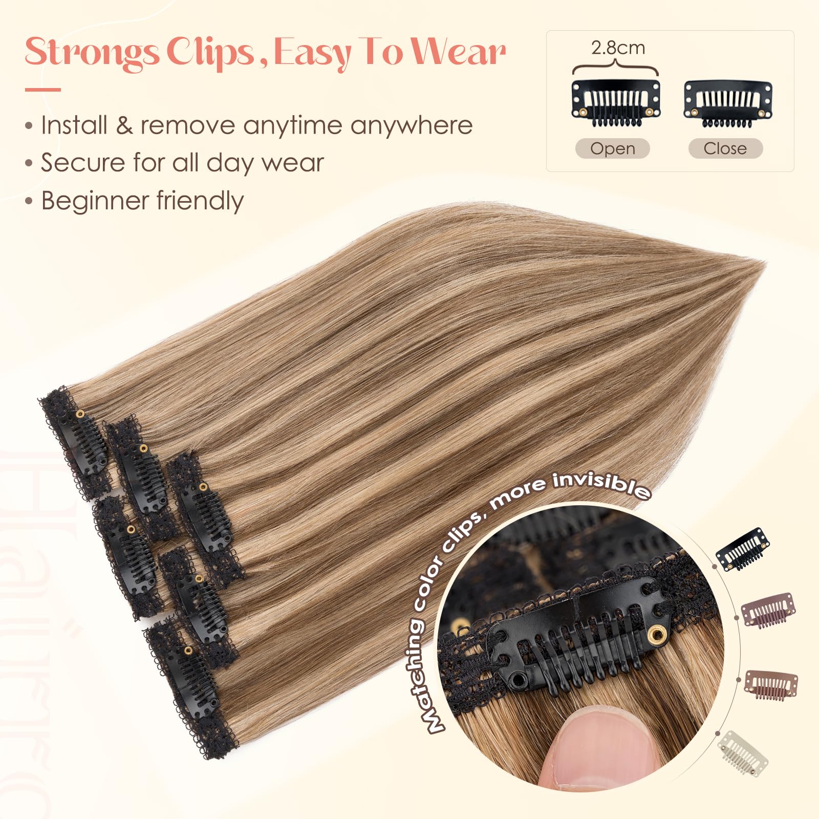 Hairro 6PCS 6 Clips In Short Hair Extensions Remy Real Human Hair Clip Ins Mini Clip On Hairpin Hairpieces For Women 31g 10 Inch #4P27 Medium Brown&Dark Blonde