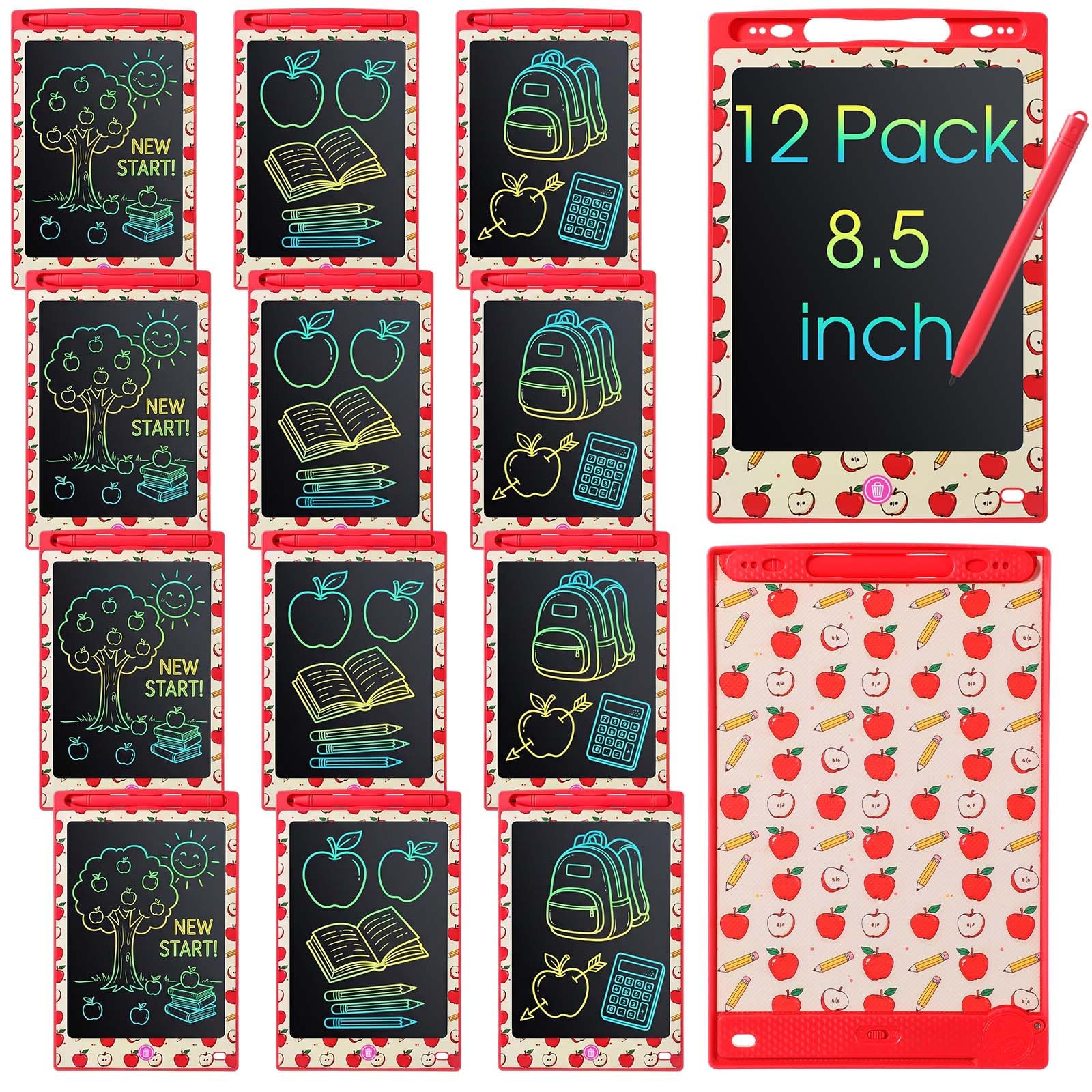 Zonon LCD-Schreibtablett für Kinder, 21,6 cm, wiederverwendbar, Doodle Board, löschbare Zeichenblöcke mit Apfel- und Bleistift-Muster, pädagogische Geschenke für Partygeschenke, 12 Stück