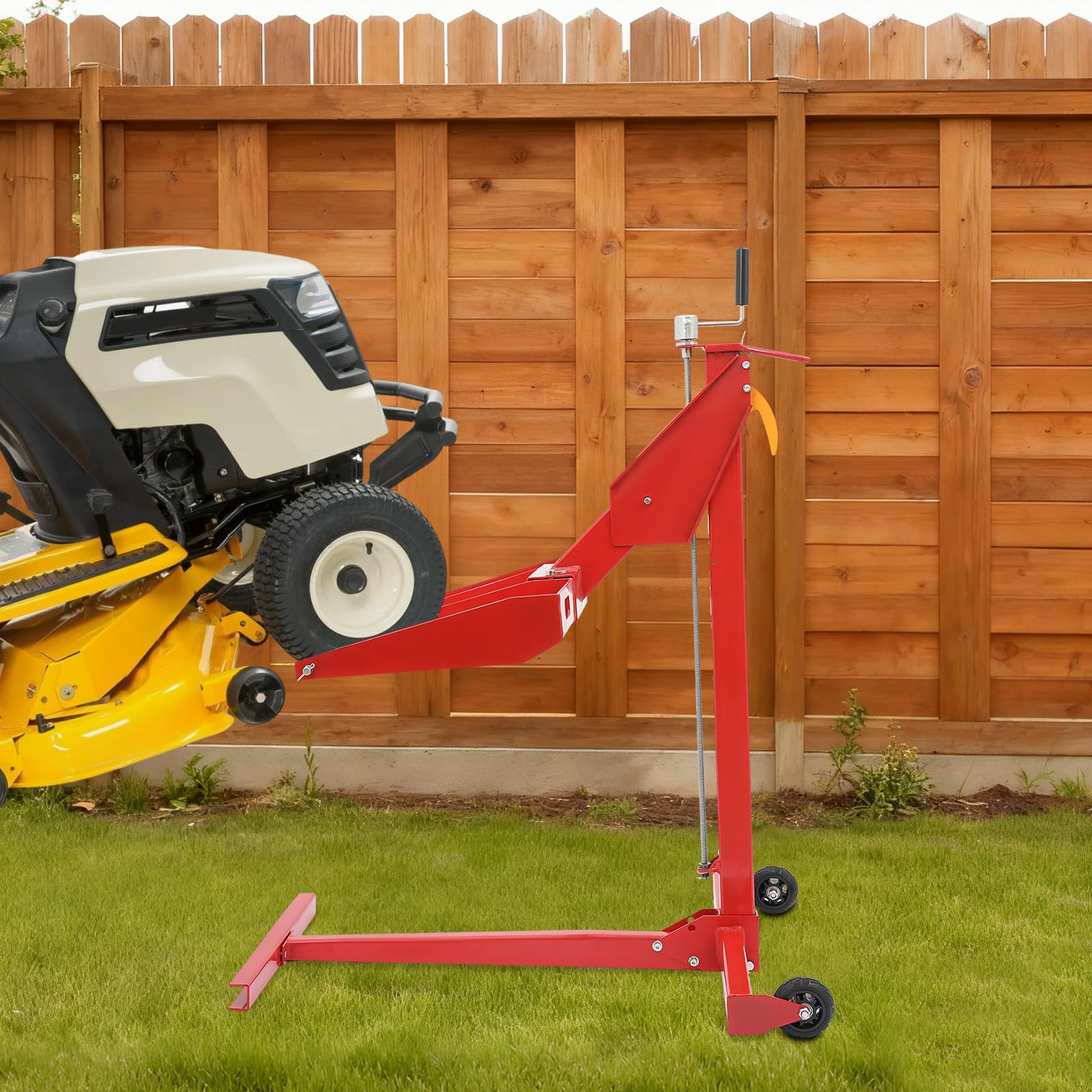 Elevador de tractor de césped, extensible con 2 ruedas, para cortacéspedes, tractores pequeños y cortacéspedes, 204,12 kg, 103,8-126,3 cm, longitud ajustable