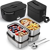 ESOHOT 120W Heated Lunch Box for Adults - 4x1.5L Stainless Steel Containers, 12V/24V/110V Portable Electric Food Warmer for Car Truck Work Travel (Black)