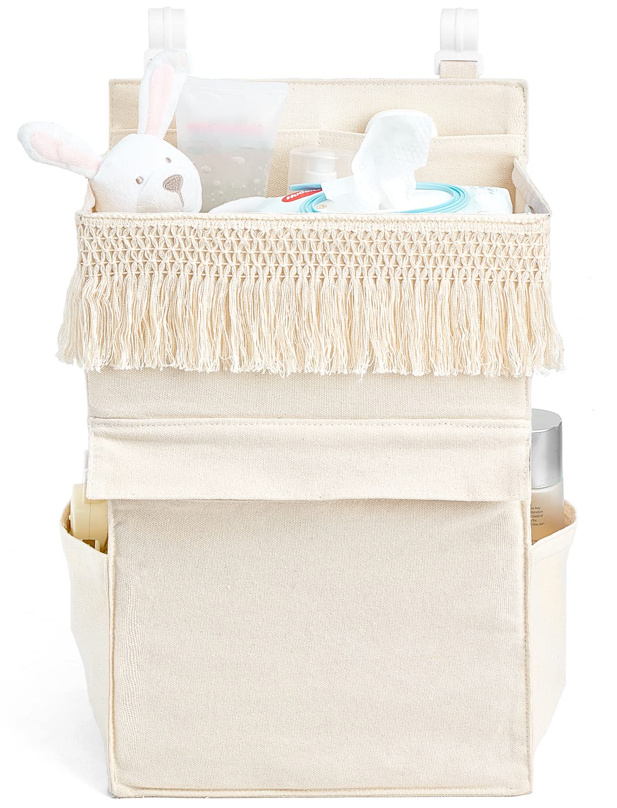 Casaphoria Cesta Tejida Para Artículos Diversos, Cesta De Cuerda De Algodón Para Almacenamiento, Organizador Con Asa, Color Blanco Crema (14.2 X 8.5 X 7.1 Pulgadas