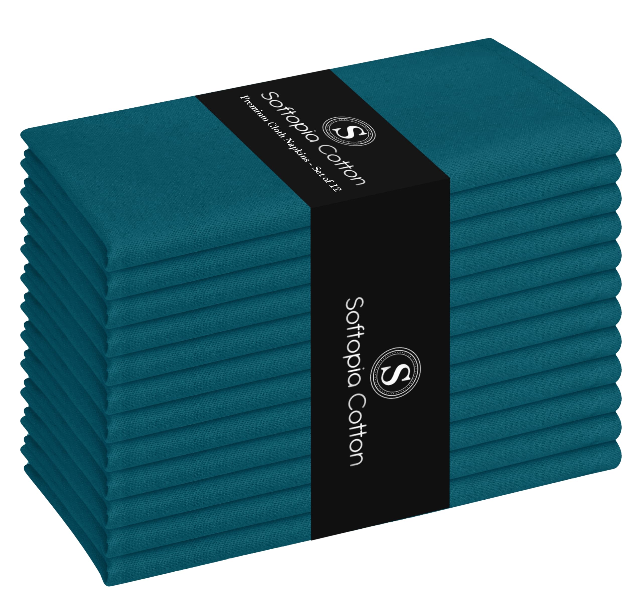 Cloth Napkins 17"x17" 100% Cotton Decorative Washable Table Napkin for Kitchen, Party, Wedding, Restaurant &amp; Camping - Teal Green (Set of 12)