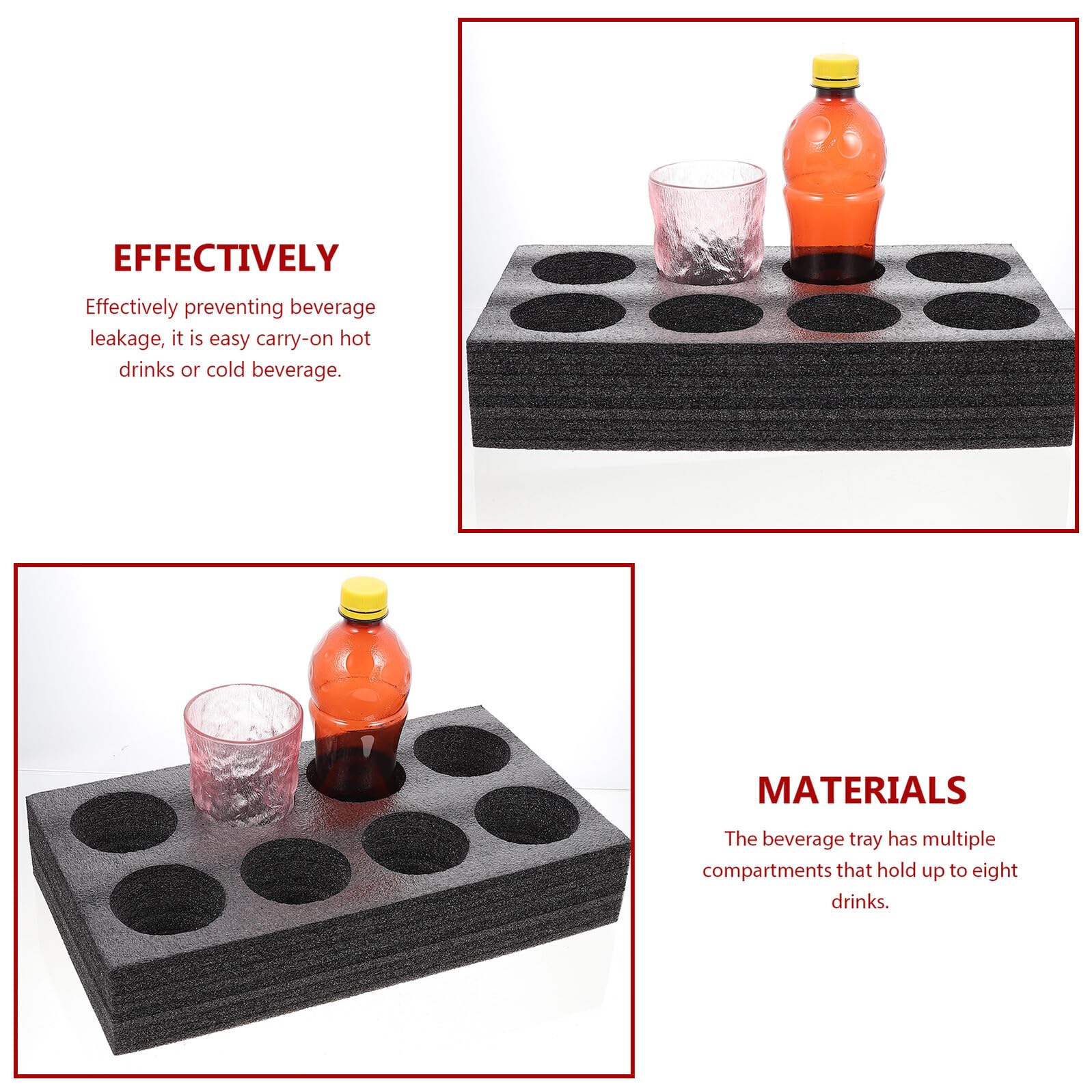 Plateaux Porte-Gobelets Lot de 2 Supports en Mousse Noire 8 Trous pour Verres Tasses Boissons à Emporter pour Camping Voiture Caravane Bateau