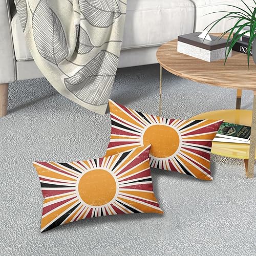 Vista 60 de Juego de 2 fundas de almohada de sol bohemias verdes de 16 x 16 pulgadas, diseño bohemio, amanecer, puesta de sol, estampado abstracto de sol, Sun7