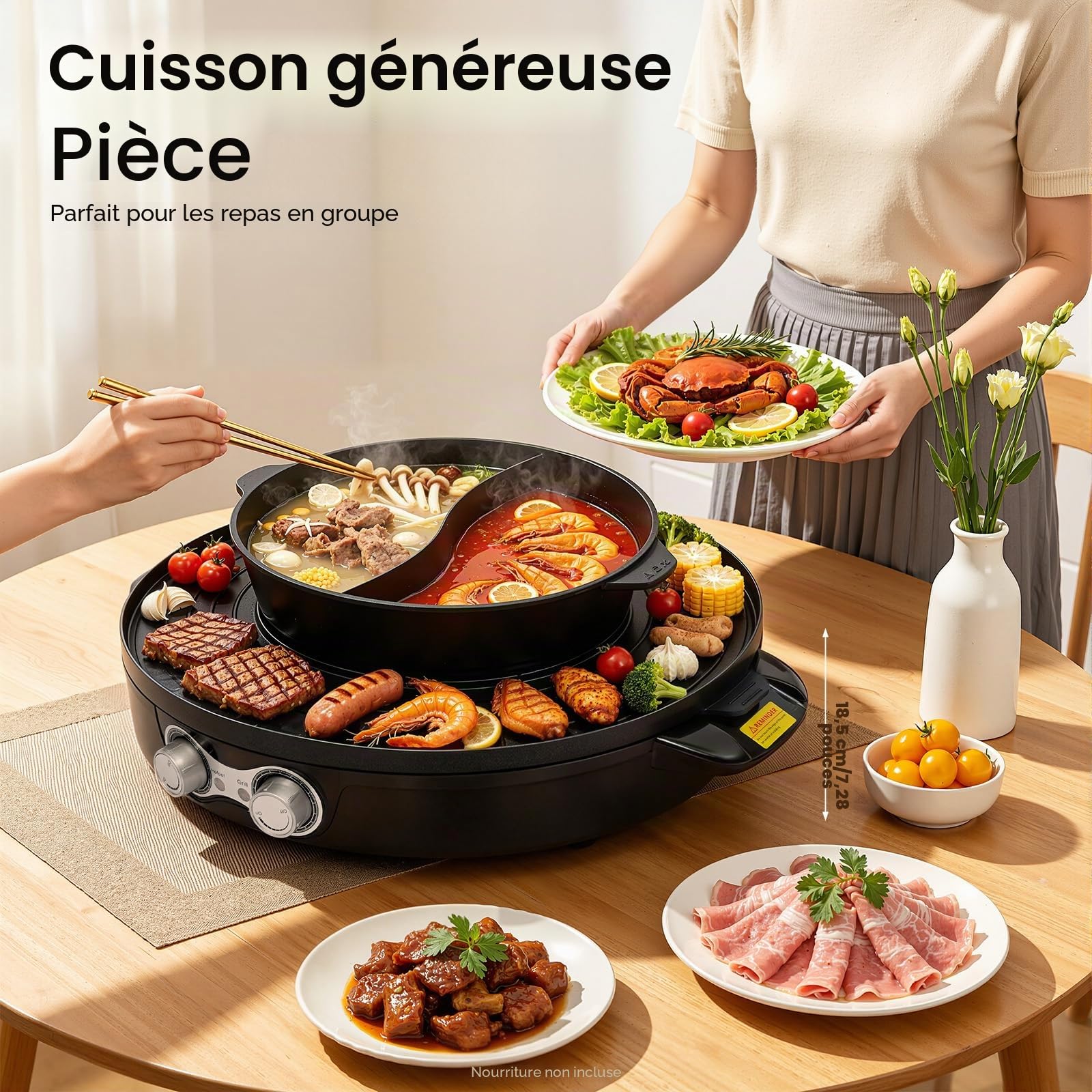 Hotpot et raclette 2 en 1, élément chauffant électrique en acier inoxydable, barbecue coréen, revêtement anti-adhésif, Hotpot pour mijoter, cuisiner, rôtir