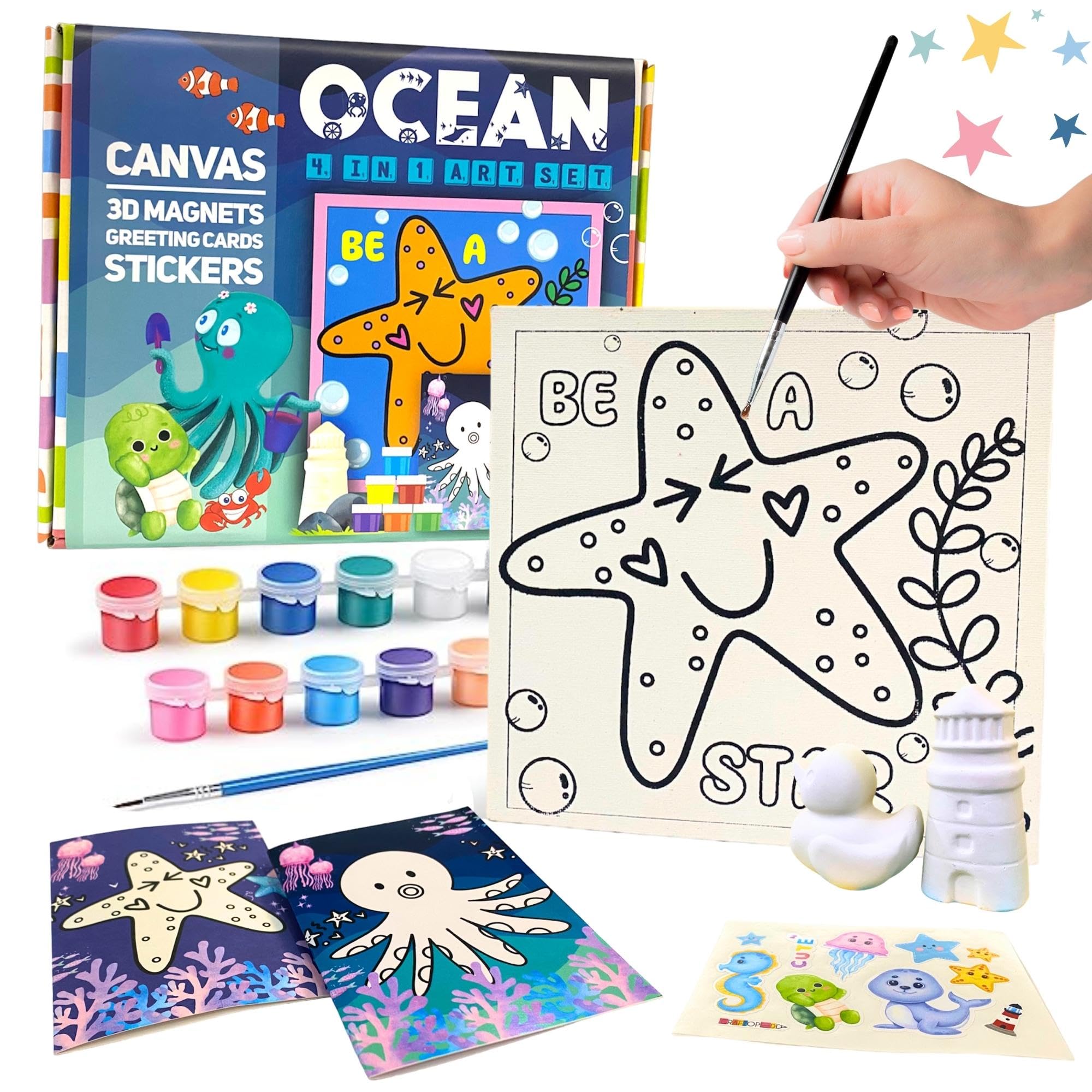 Craftopedia DIY 4 in 1 Canvas Painting Art & Craft Set with 3D Magnets, Greeting Cards, Stickers | Boys & Girls Age 4,5,6,7+ | (Ocean) (B0C6KQW3KQ) Amazon Price History, Amazon Price Tracker