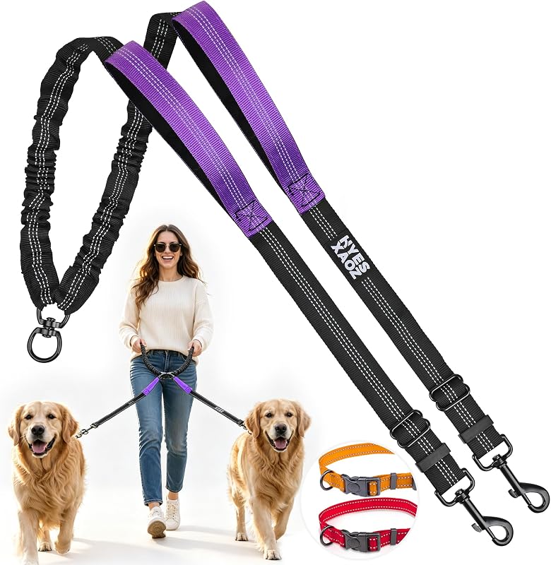 Guia Dupla para Cães com Sistema Antienrosco e Amortecimento HYESXAOZ Roxa – 21,01 x 11,99 x 0,25 cm, 215 g