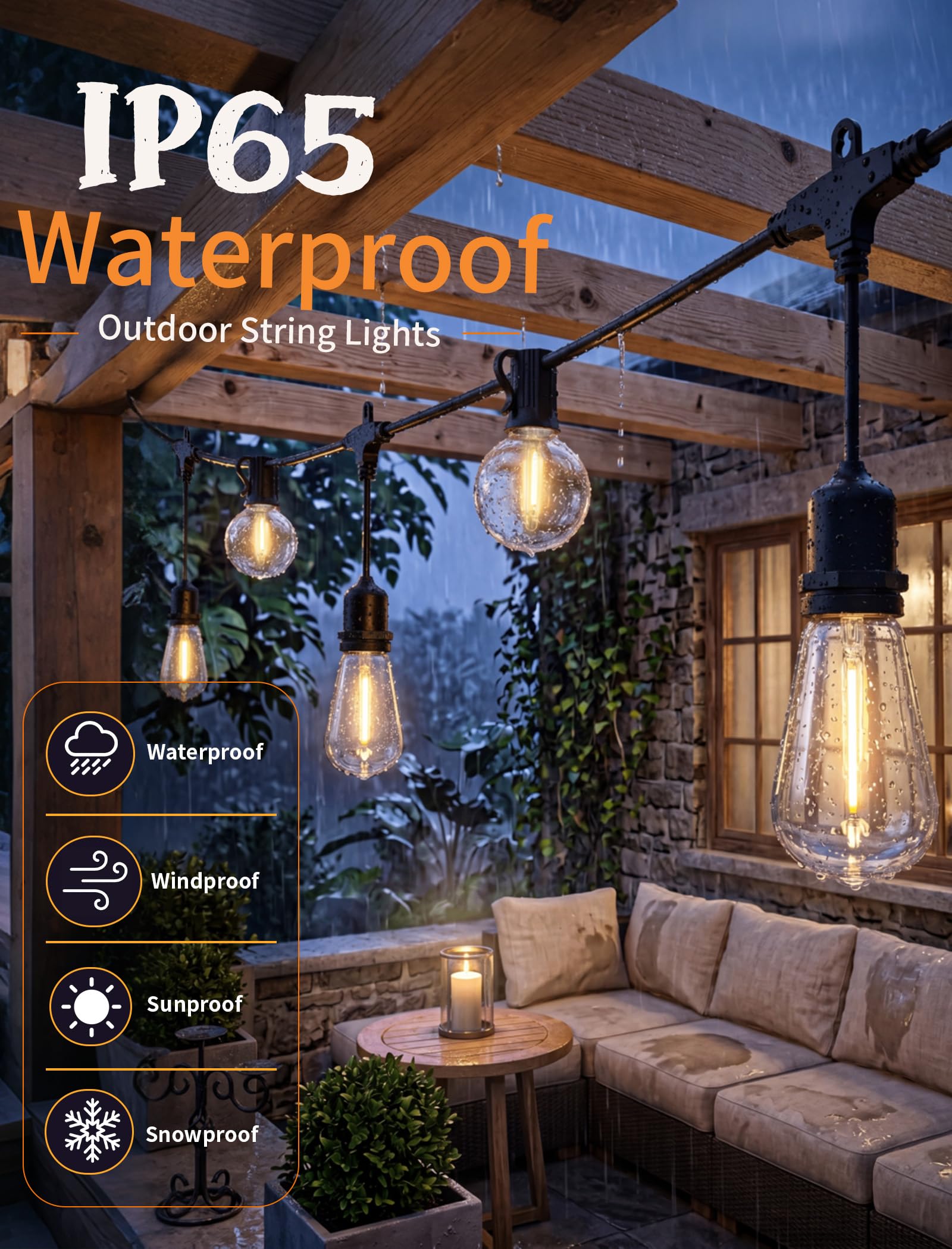 Konictom 30FT 19-Light T Shape Outdoor String Lights, ST38 G40 Patio Lights | 19 — product photo