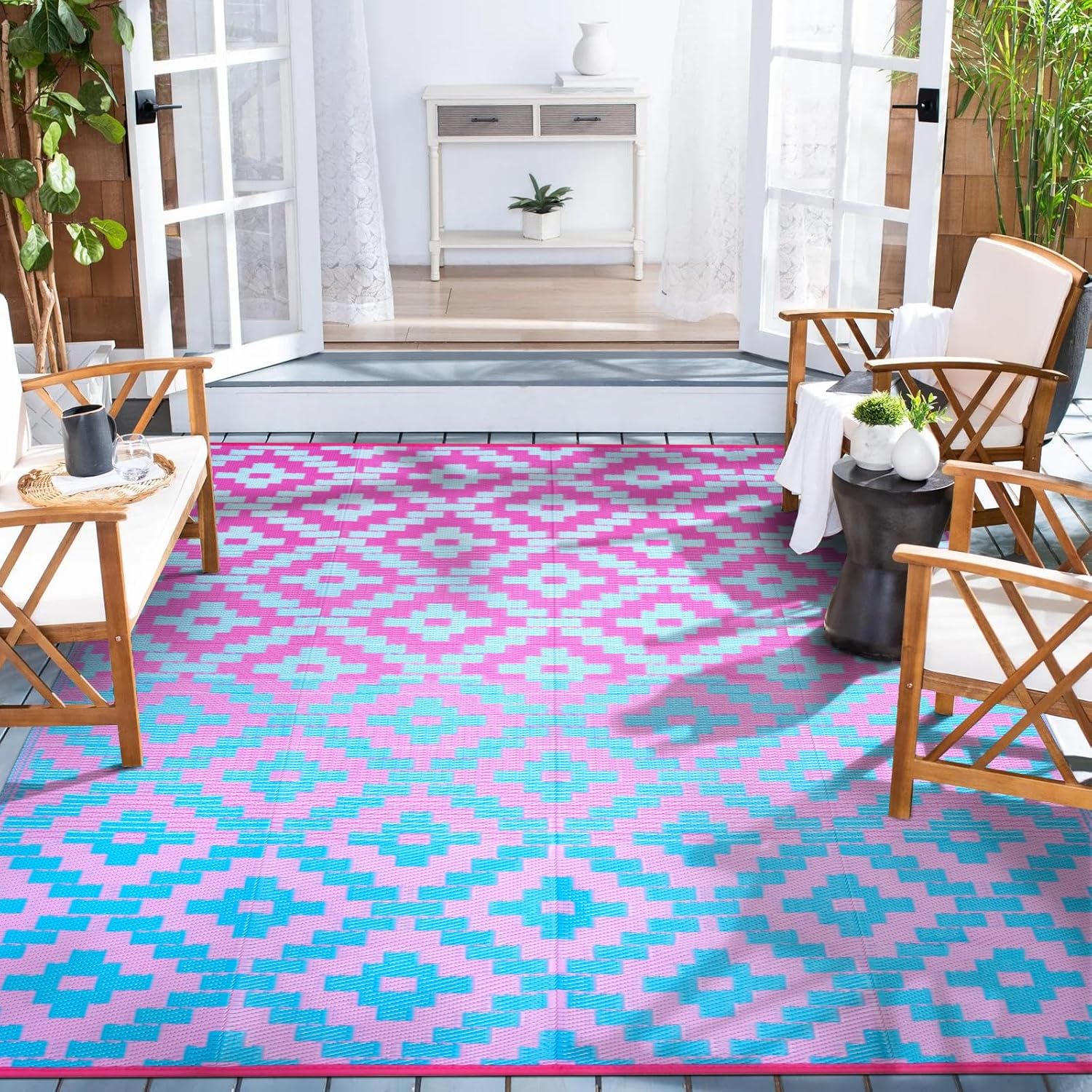 Wonnitar 8x10 Outdoor Rug, Large Waterproof Reversible Plastic Straw Rug for Patios, Indoor/Outdoor Area Rug Lightweight Camping Rug for Outside RV Balcony Garden Deck, Blue/Purple 8' x 10' Blue/Purple