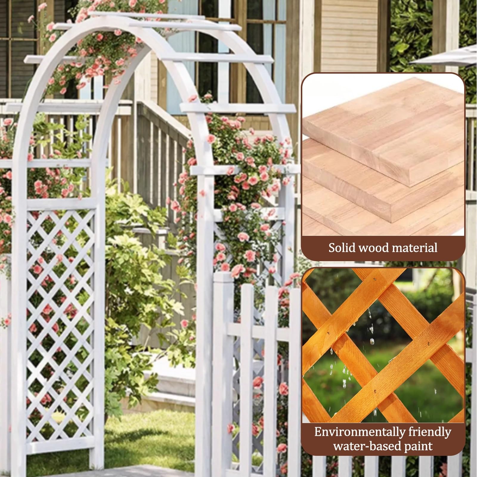 Enrejado de jardín para plantas trepadoras, arco de enrejado de madera, carga estable, impermeable, ideal para colgar macetas, luces de cadena y decoraciones