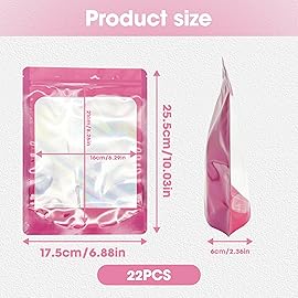 Pink 7 x 10 Stand Up Pouch Bags, 100 Pack - Clear Front & Aluminum Foil Back, Resealable and Heat Sealable Storage Bags for Food, Snacks, Coffee, Candy, and More