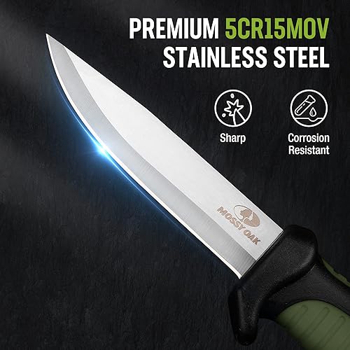 Miniatura 2 de Mossy Oak Cuchillo de hoja fija para exteriores con funda, hoja de punto de caída de acero inoxidable de 4 pulgadas, cuchillos al aire libre para