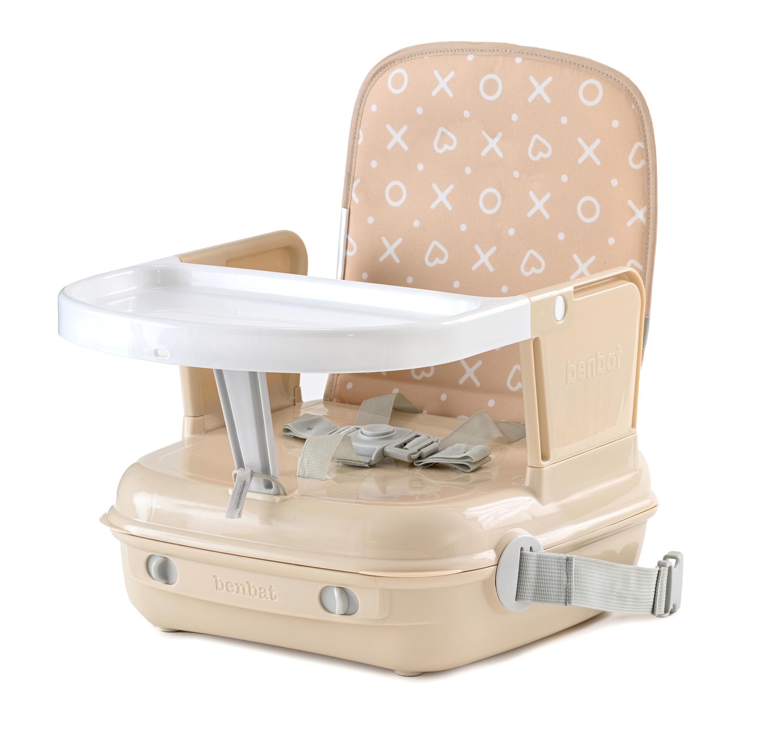 BenBat Feed & Go Booster Seat with Removable Tray and self Storage. Lightweight and Convenient for Dining Out on the Go. Complete with Carry Handle - Beige
