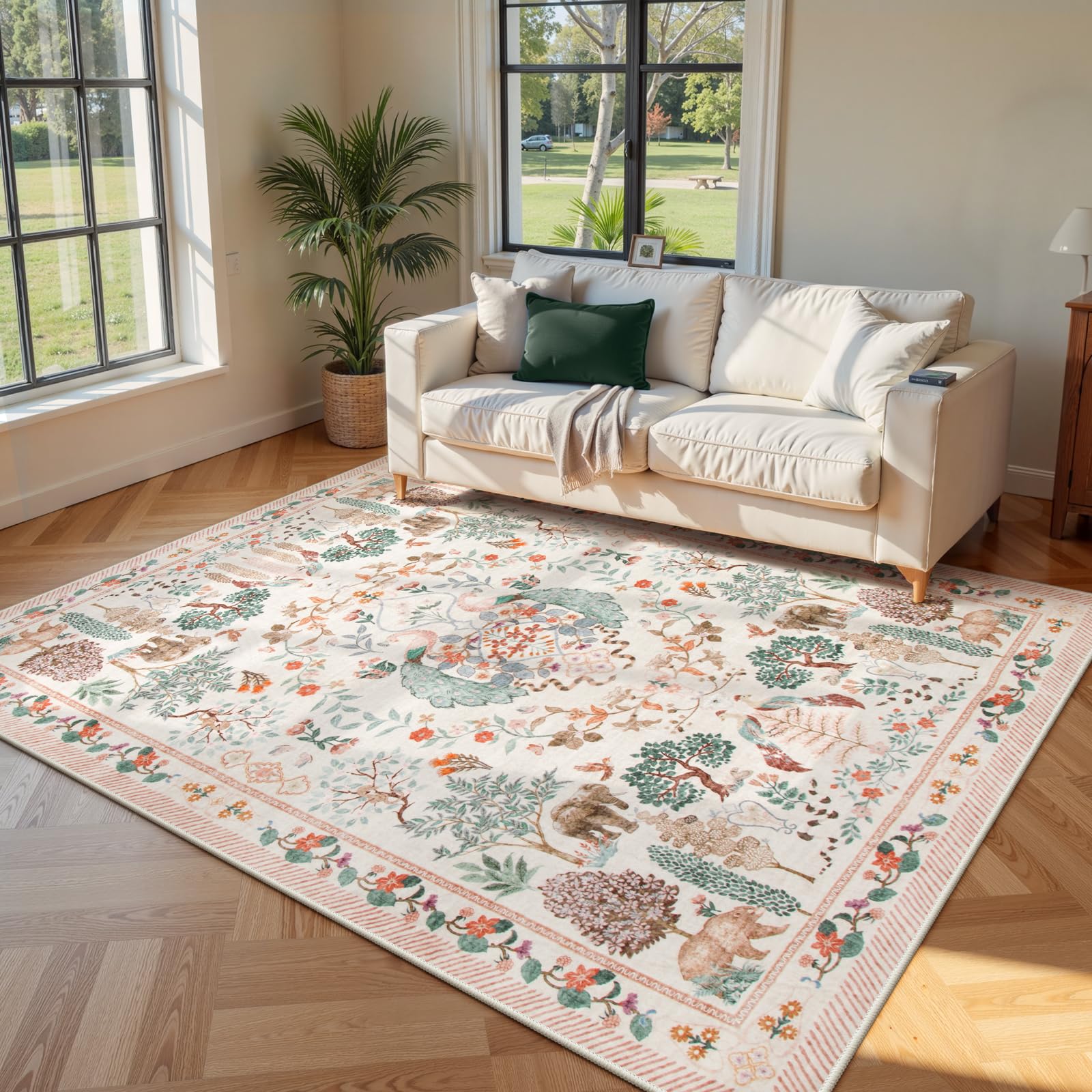 Lahome Washable Rug 6x9,Rugs for Living Room 6x9,Girls Rugs for Bedroom Ultra-Thin Non Slip Nursery Rug Girl Carpet for Playroom Dining Room,Beige 6' x 9' (Rectangular) Beige