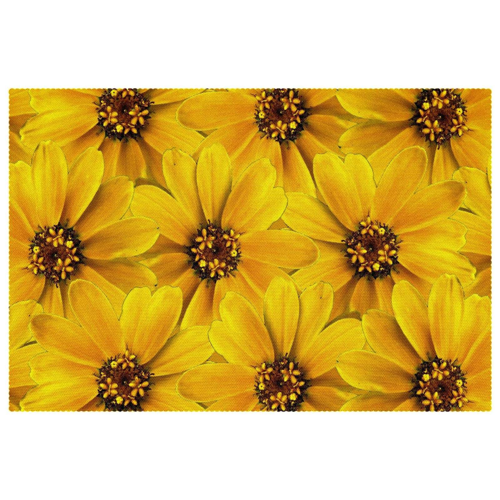 Set de table en tissu Oxford jaune lavable | Lot de 4 marguerites