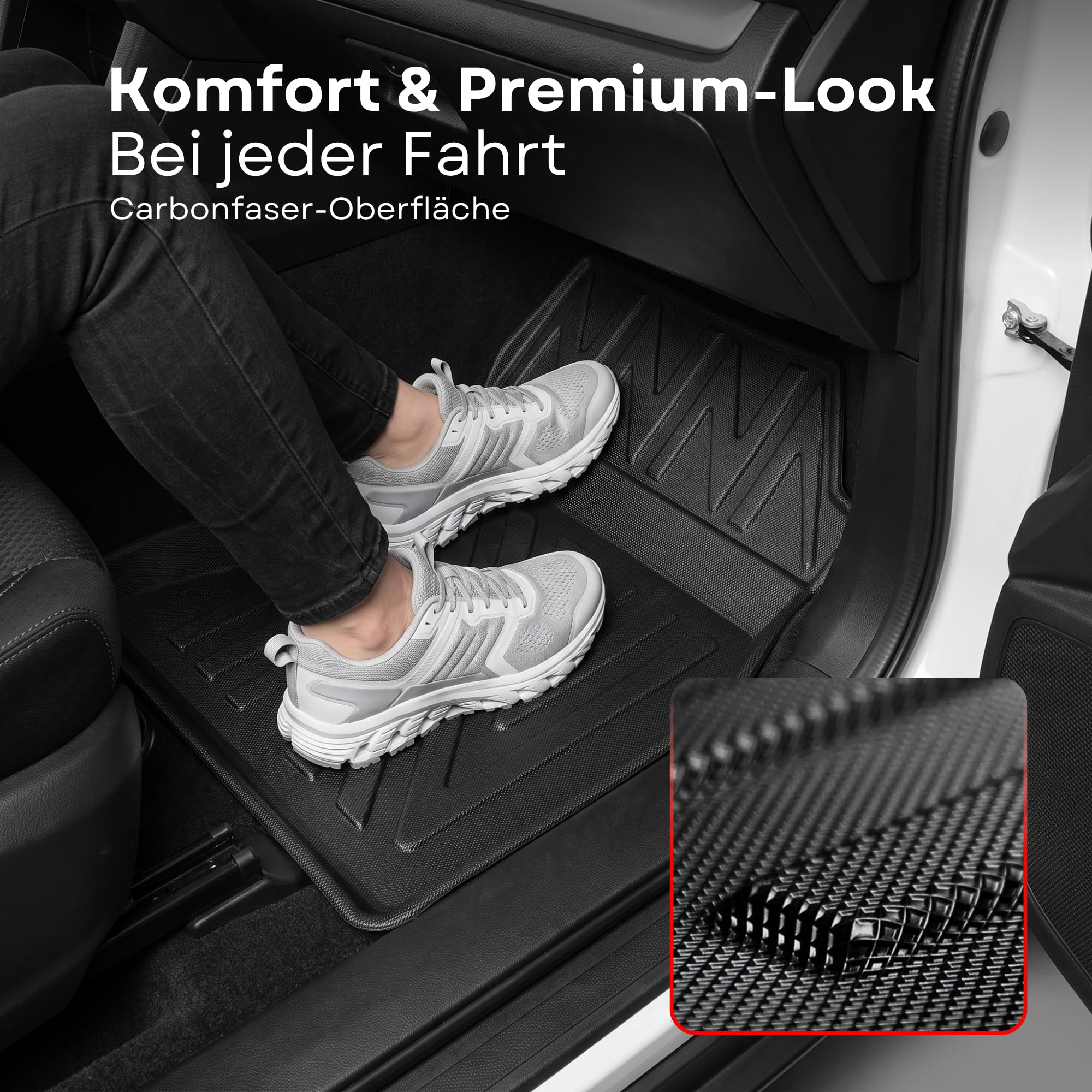 Fußmatten für Mini Countryman F60 2017-2023 – Maßgeschneiderte Allwetter Gummimatten mit Carbonfaser-Optik, Hochrand TPE Autofussmatten, Wasserdicht & Geruchslos Zubehör