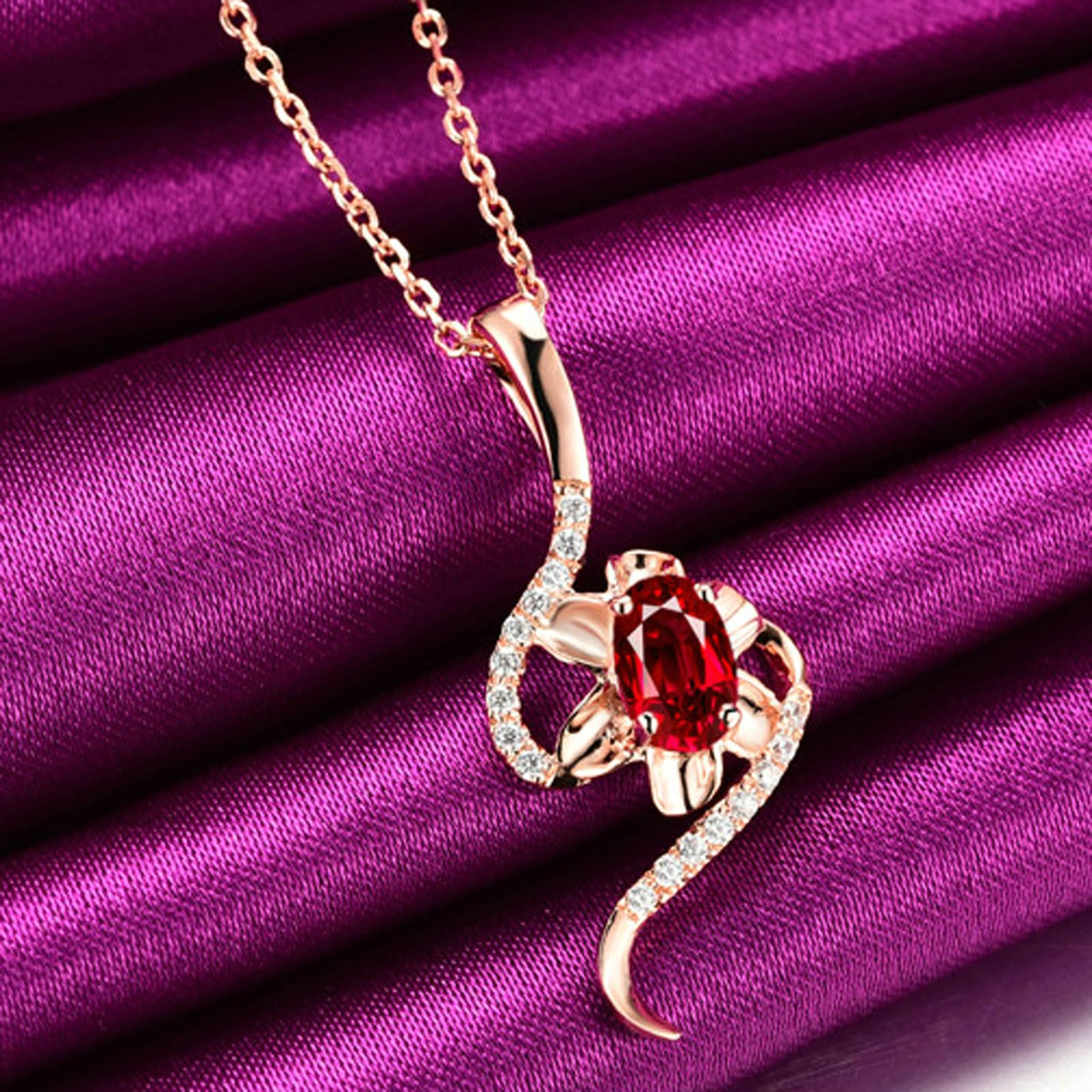 Collar para mujer 750 585 375 oro rosa, cadena colgante flor con rubí ovalado de 0,5 ct y diamante de 0,04 ct collar 45 cm para boda novia