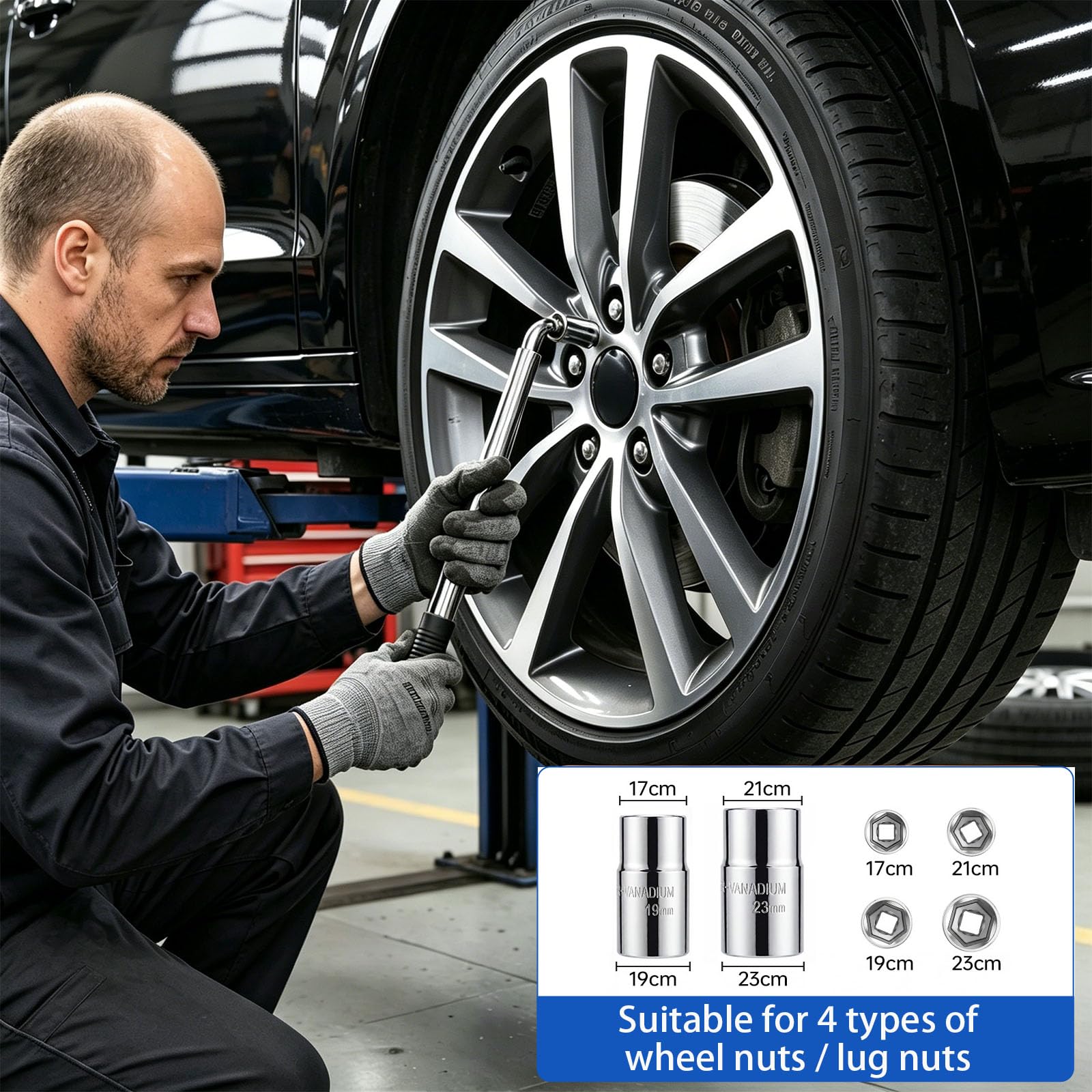 Wagenheber 3T/3000kg, Universelle Scherenwagenheber für Auto mit 2Pcs Gummiauflage, Tragbarer Car Jack mit Radkreuzschlüssel Ratschegriff Handschuhe und Aufbewahrungstasche-Set für SUV, MPV, Tesla