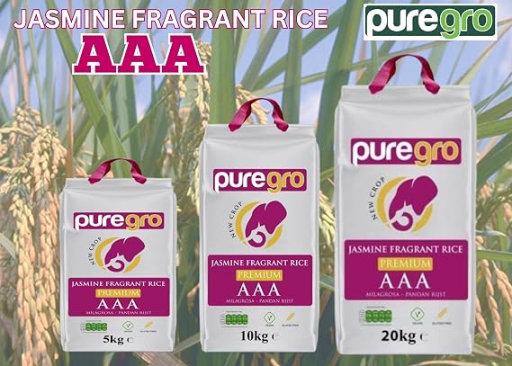 Puregro AAA Premium Jasmine Fragrant Rice 10kg, (Pack of 1)