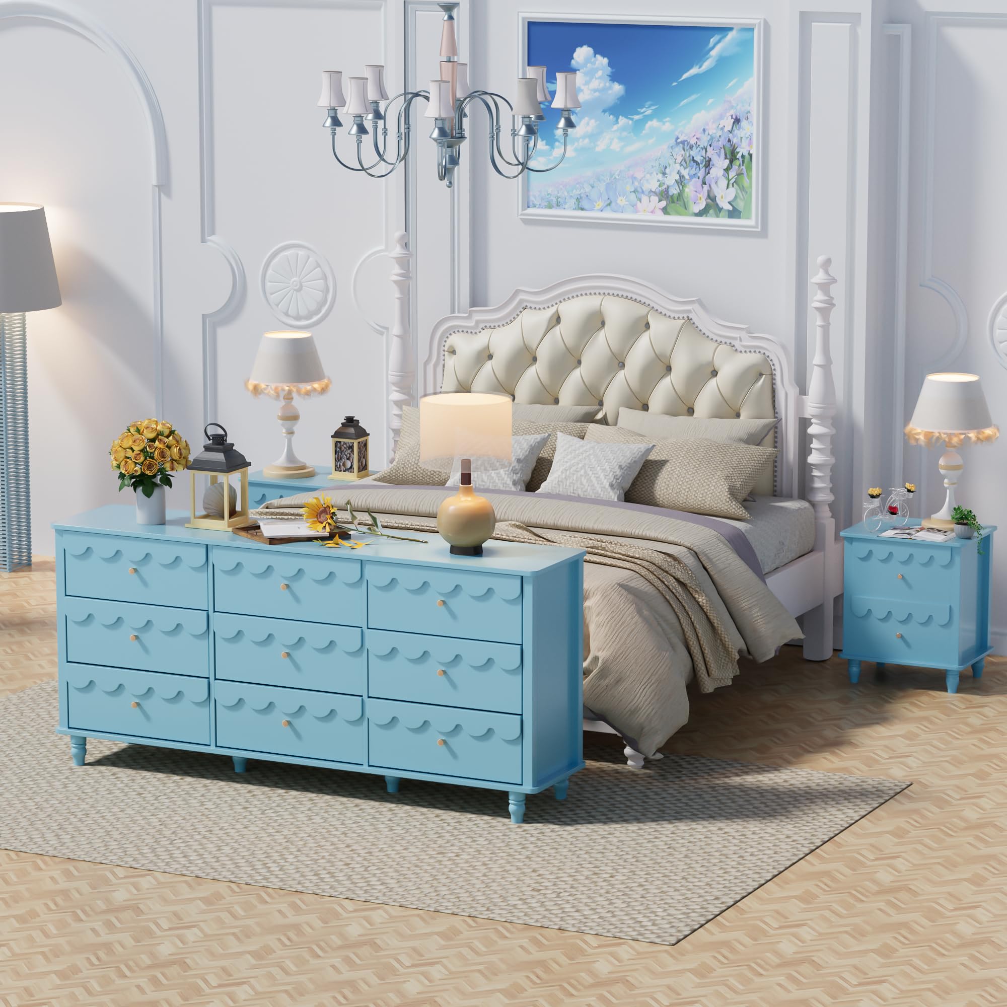 blue scalloped dresser DaVinci Sammy Scallop 6-Drawer Dresser – DaVinci Baby main image 1