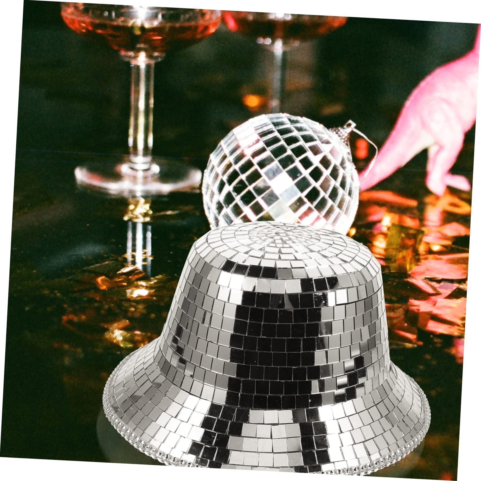 PACKOVE Bling Buckets Hat Mirror Fisherman's Hat Disco Ball Design for Parties Events Silver