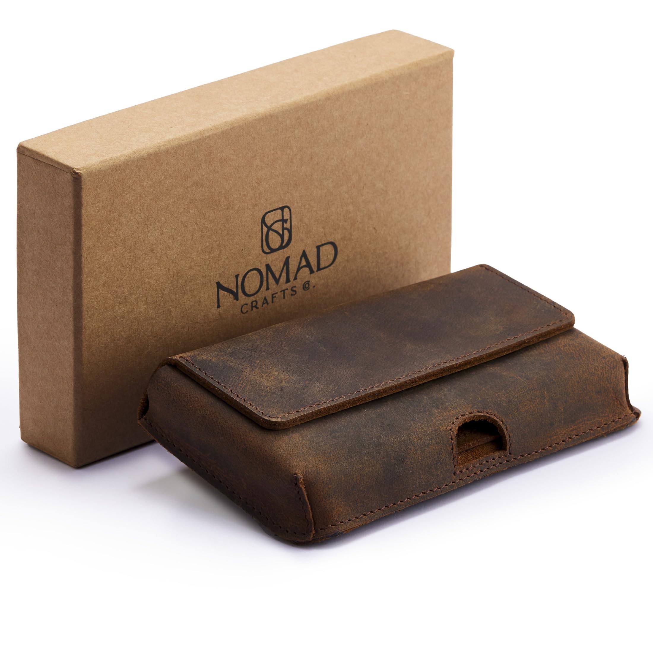 Genuine Leather Horizontal Phone Holster for Men, Horizontal Cell Phone Holder for Belt w/Magnet Closures, Handcrafted Cellphone Case for iPhone and