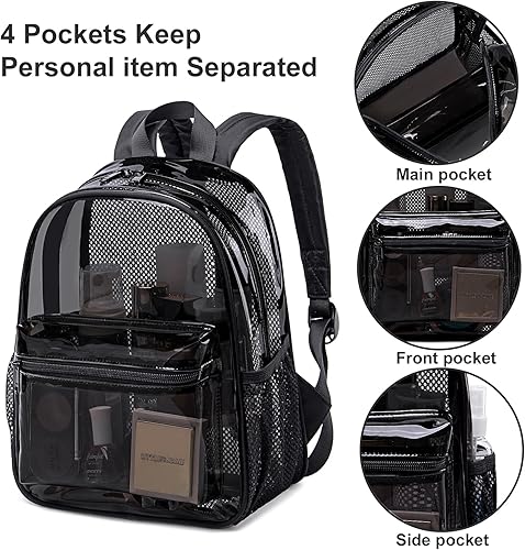 Miniatura 6 de BTOOP Mini mochila transparente para eventos de estadio de 12 x 12 x 6 pulgadas, pequeña mochila transparente transparente para conciertos y