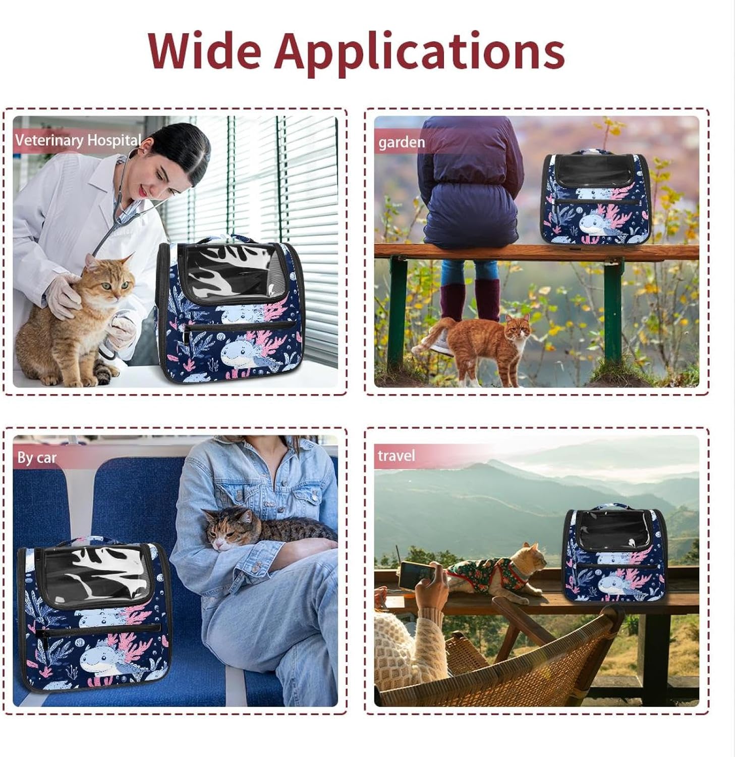 Portable Travel pet Backpack Carrier Hamster Bag Small Dog cat Carrier Breathable Hang Bag, Axolotl