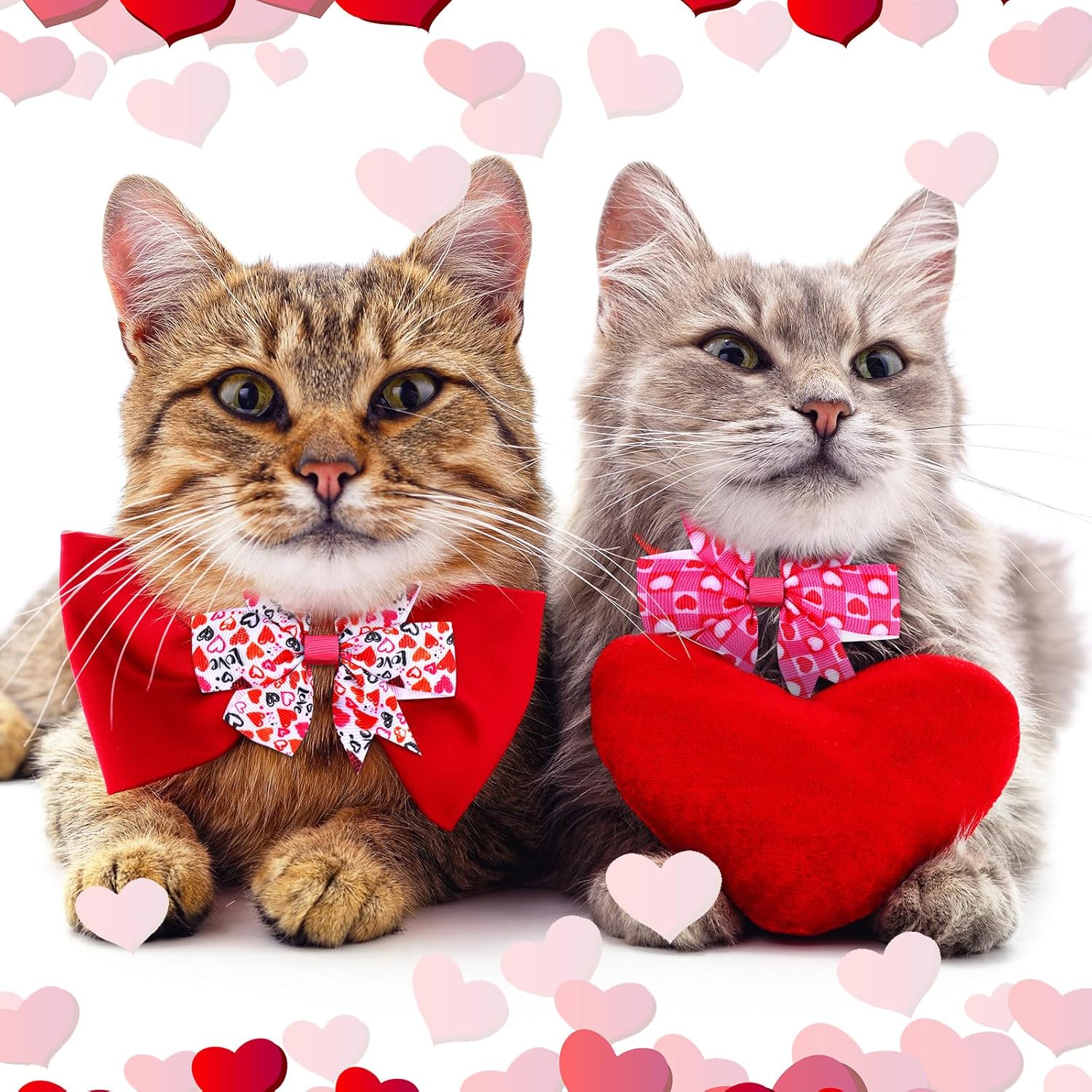 Maitys 80 Pcs Valentines Day Dog Bows, Valentine Dog Bow Tie Collars Adjustable Pink Heart Puppy Cat Neckties for Pet Grooming Accessories