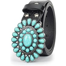 Women Western Turquoise-Cowboy-Belt PU-Leather Cowgirl-Studded-Belt Vintage-Bohemian for Jean Dress - Waist 28-36"