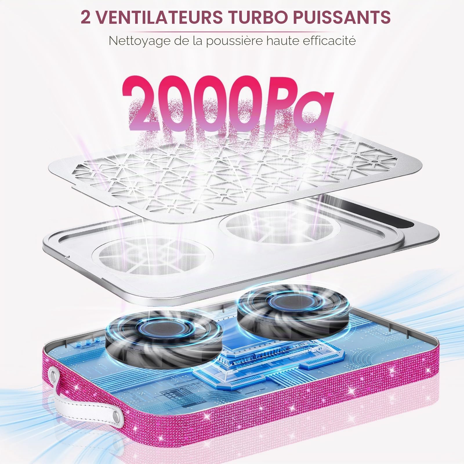 Collecteur de Poussière Professionnel D'ongles, Extracteur de Poussière à Vide D'ongles Puissant 2000PA avec 45 Papiers de Filtre Jetables, pour le Polissage et la Manucure D'ongles