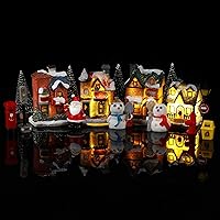 Vista 6 de Skylety Juego de 16 piezas de casas de pueblo de Navidad, luces LED, escena de pueblo de Navidad, adornos de escritorio, figuras de Navidad
