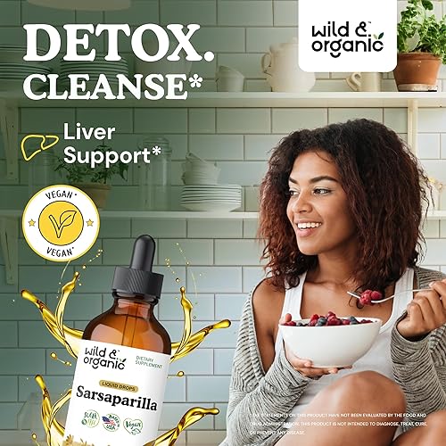 Miniatura 2 de Wild & Organic Tintura de zarzaparrilla, gotas de desintoxicación hepática con raíz de sarzaparilla, suplemento de apoyo hepático, raíz de