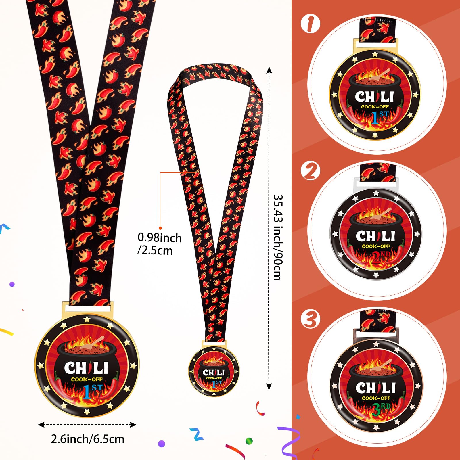 Misdary Juego de 6 piezas de premios de chile y trofeos de chile y medallas de chile, decoraciones disponibles para el primer segundo y tercer lugar, juego de trofeos para cocinar chile, regalos,