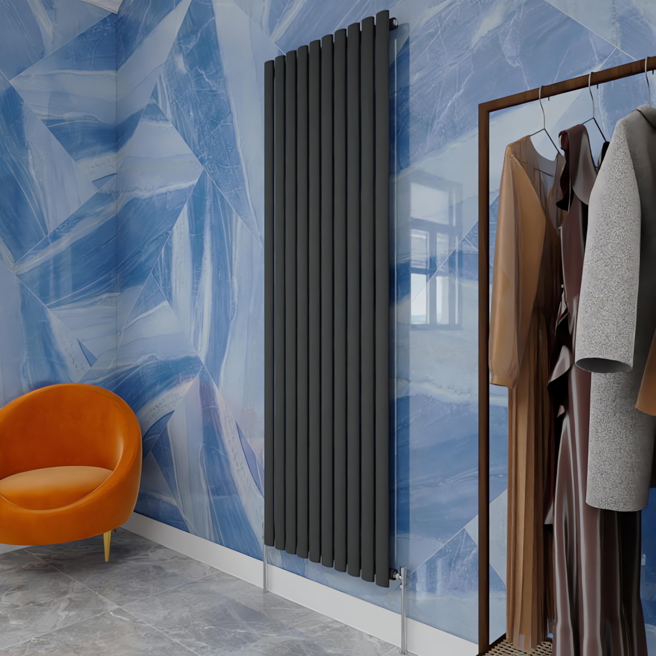 Vertical Oval Column Radiator Anthracite 1800x590mm Single panel for Bathroom/Hall/Kitchen Central heating Radiator