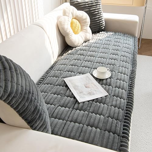 Miniatura 82 de vctops Funda de Sofá a Rayas de Pana Súper Suave Funda de Sofá Seccional Lavable Antideslizante Protector de Muebles para Niños Perros Mascotas, 1