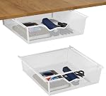 Under Organisateur de tiroirs de bureau Pas de forage 2 Pack sous table tiroirs de rangement glisser Mesh métal sous bureau tiroir adhésif caché pour cuisine de bureau