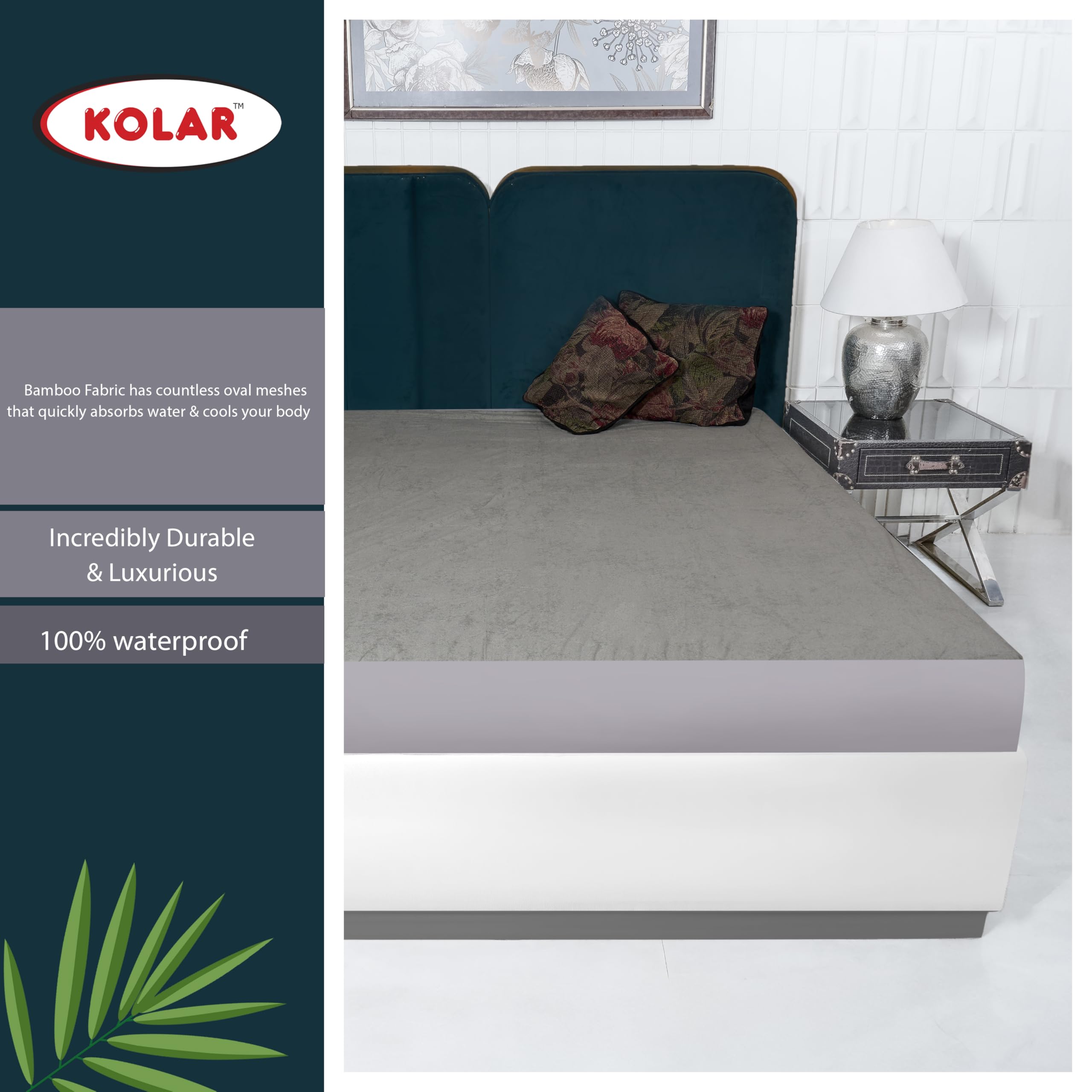 Kolar Premium Bamboo Mattress Protector| 100% Water Proof Protector King Size 78x72 Inches | Breathable and Hypoallergenic Ultra Soft Fitted Bed Protector Cover - Grey 3