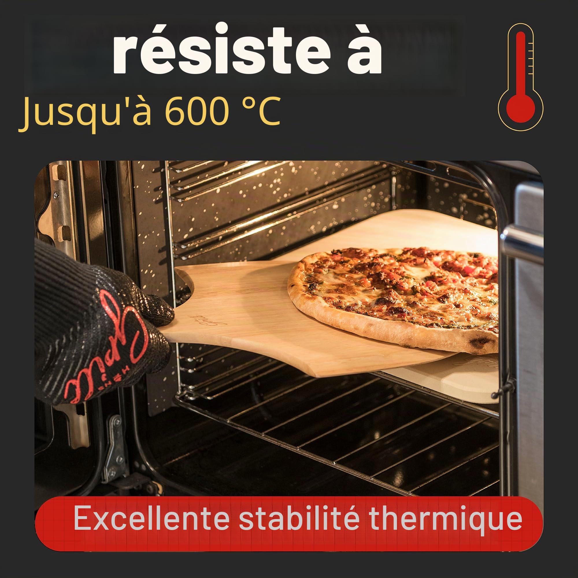 Pierre à pizza Hans Grill pour four et barbecue avec pelleà pizza enbois| Boisvéritablesolideet épais, rectangle, facile à manier| Cuisez, grilleztartes, pâtisseries, biscuits, pain, chaussons