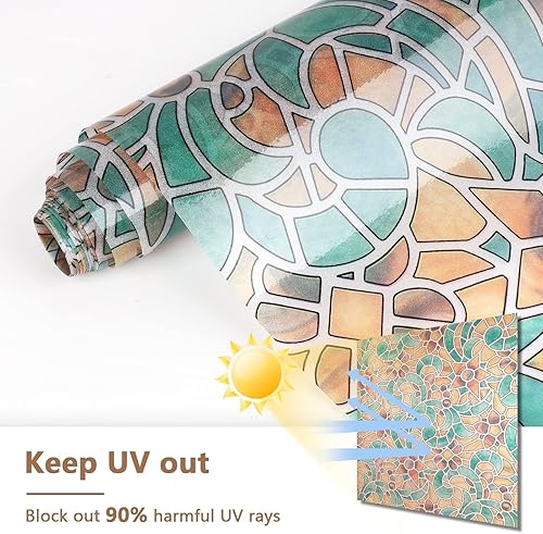 Miniatura 6 de NPET Película para ventana, vinilo extraíble no adhesivo, bloqueador solar anti-UV para el hogar (17.5 x 78.7 pulgadas) (3D)