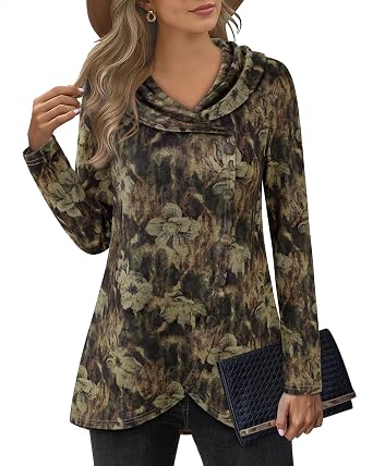 VALOLIA Womens Long Sleeve Tops Fall Winter Buttons Side Tulip Hem Lapel Pullover Sweatshirt