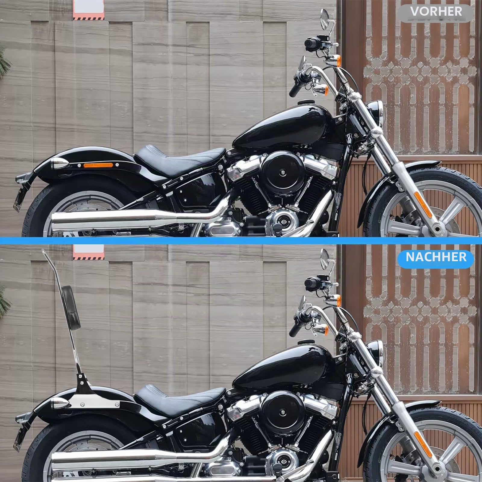 Motorrad-Sissybar-Passagierlehne, hohe Rückenlehne, Polsterkissen für Harley Davidson Heritage Softail Custom FXSTC Classic FLSTC Springer FLSTS Fat Boy EFI FLSTF (Chrom)