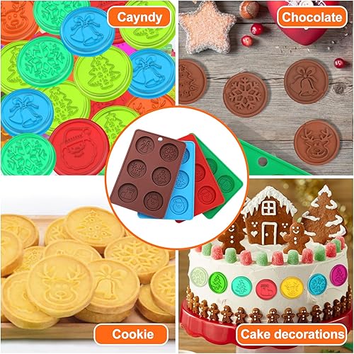 Miniatura 5 de AIERSA Moldes de silicona para chocolate de Navidad, 4 moldes circulares de Navidad para bricolaje de chocolate de Navidad, galletas, dulces,