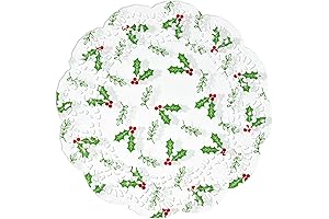 100 Pack White Lace Paper Doilies with Christmas Greenery